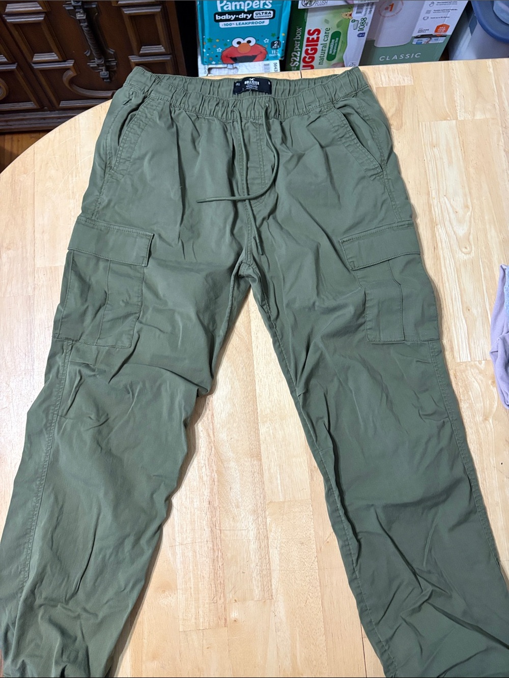 Men's Olive Cargo Pants with Drawstring Waist